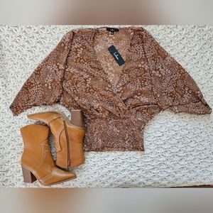 NWT Lulu's Floral Print Sheer Smocked Top